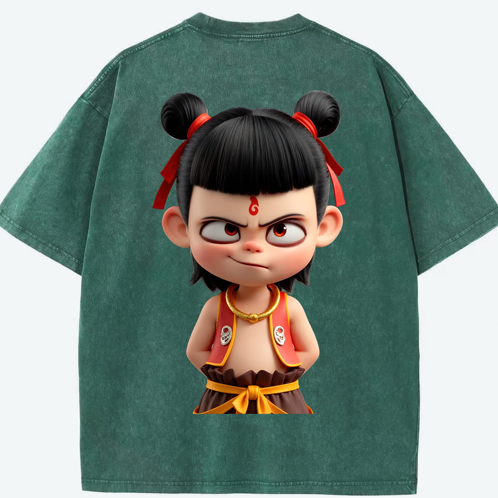 （画像用） Ne Zha 2 ナタ 魔童の大暴れ 綿100% ヴィンテージ風 半袖Tシャツ（背面プリント）